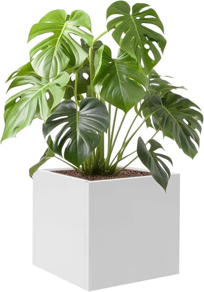 Steel Planter Box, 24" x 24" x 24" Square Planter Metal Box Tall Planters Heavy Duty Plant Boxes for Indoor Outdoor Tall Plants, Flowers or Shrubs (White, 24" x 24" x 24")