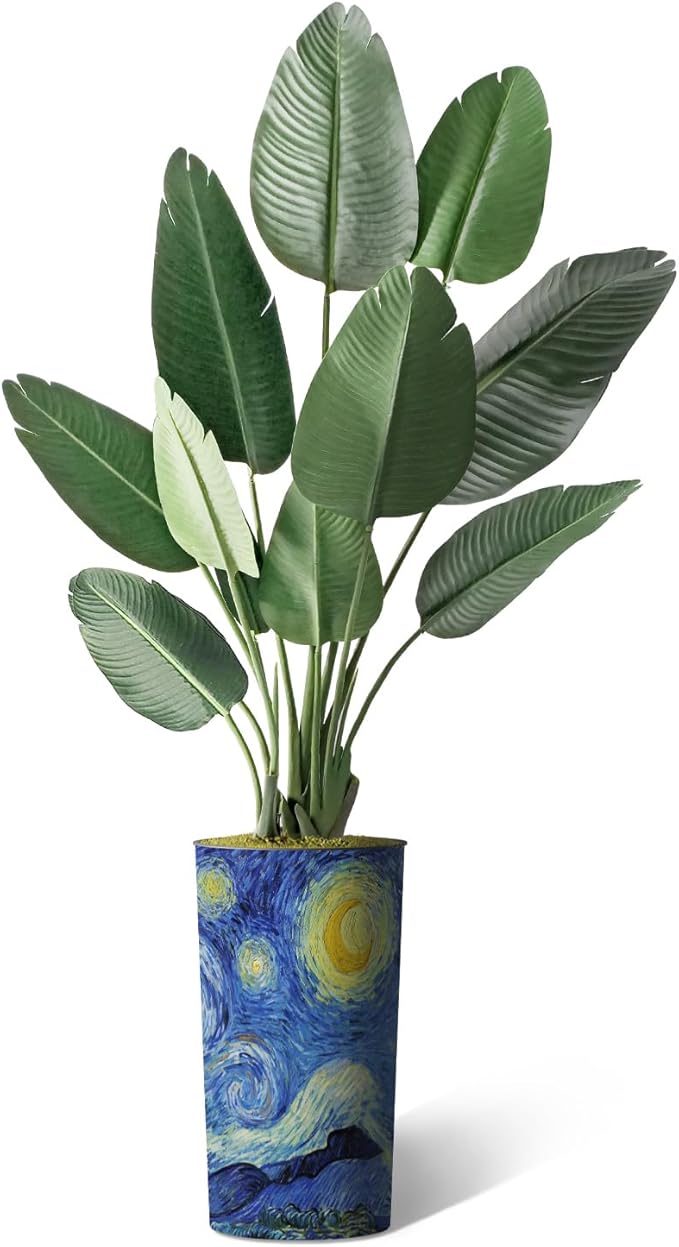 Artificial Tree in Modern Starry Night Planter, Fake Bird of Paradise Silk Trees for Indoor and Outdoor Home Decoration - 67" Overall Tall (Plant Pot Plus Tree)
