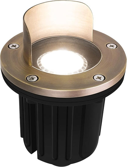 GKOLED LED Brass Well Lights, 12V IP67 Waterproof Outdoor In Ground Light with MR16 Bulb and Swival Base, Low Voltage Landscape Lighting, 5W 370LM 2700K, Up Light for Garden Tree Bushe, Shielded Top