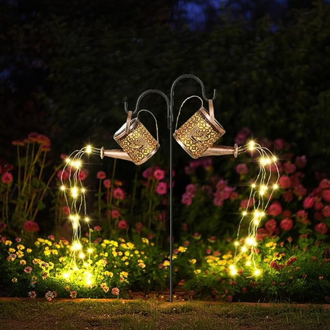 Solar Watering Can Lights Outdoor Garden Decor, Waterproof Landscape Light One Pole Two Lights Outside Decorations for Lawn Backyard Patio Chrismas Gardening Gift for Mom Grandma Women Birthday