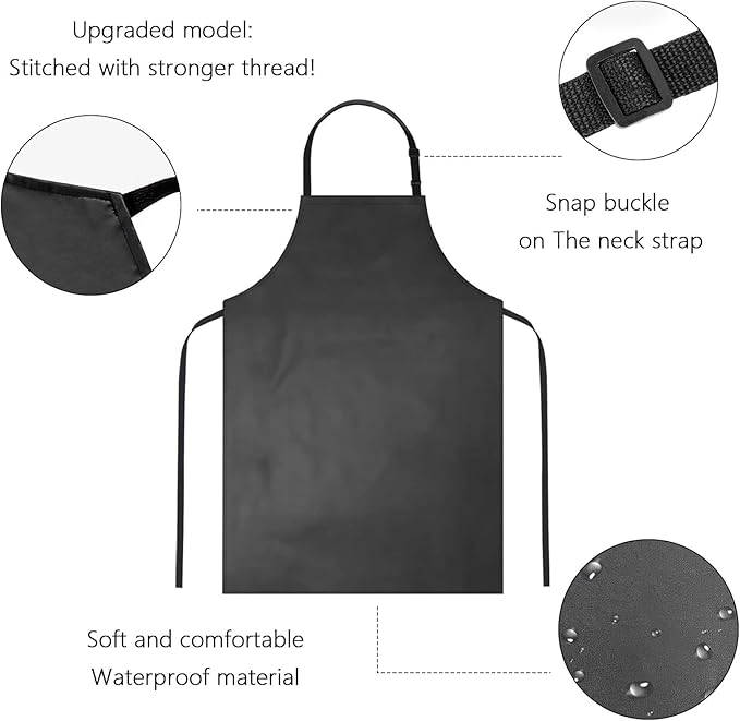 2 Pcs Waterproof Rubber Aprons (40 Inch Long) include 1 Pair 22 Inch Chemical Resistant Rubber Gloves - Adjustable Straps for BBQ, Butcher, Cooking, Kitchen, Grilling & Fishing