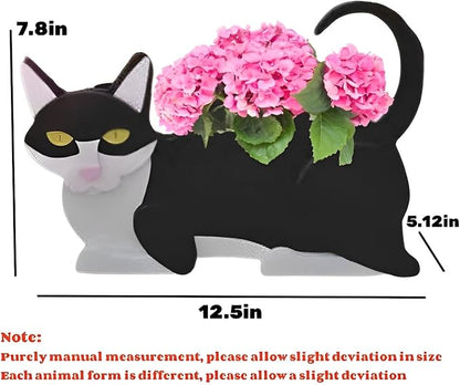 Black and White Cat Planter,Cute Cat Flower Pot,Gifts for Pet Lovers,Unique Animal Plant Pots,Office,Indoor Outdoor Garden Decor(12.5 * 5.6 * 7.8in)
