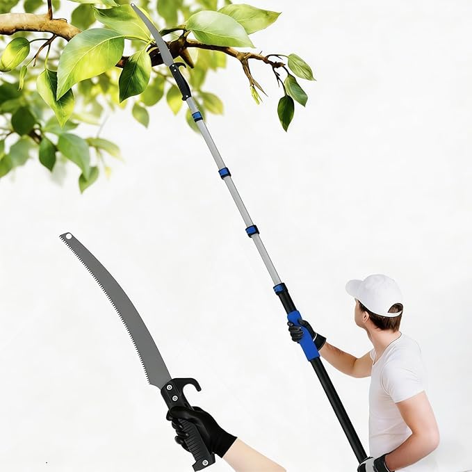 26FT Reach Pole Saws for Tree Trimming with 5-20FT Telescoping Extension Pole, Anti-slip Handle, Manual Pruning Pole Saw with 19" 3X Detachable Saw for Forestry, Yard, Garden, Patios