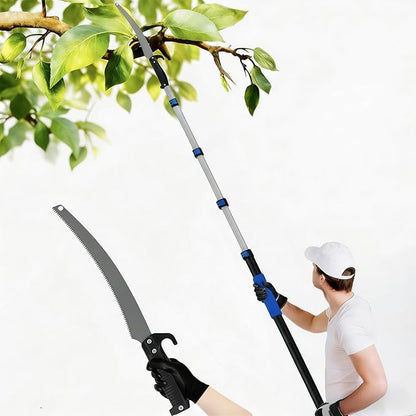 26FT Reach Pole Saws for Tree Trimming with 5-20FT Telescoping Extension Pole, Anti-slip Handle, Manual Pruning Pole Saw with 19" 3X Detachable Saw for Forestry, Yard, Garden, Patios