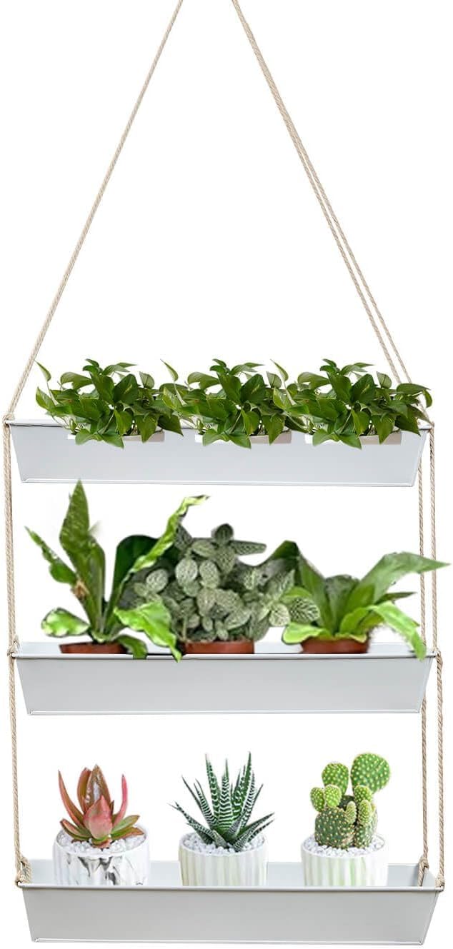 vensovo 16" Metal Wall Planter – 3-Tier Black Galvanized Hanging Shelf for Indoor Outdoor Plants, Vertical Garden Wall Mount for Balcony, Kitchen, or Entryway Decor