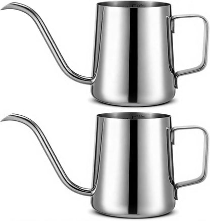 2 Pcs 12 oz / 350 ml Watering Can for Indoor Plants, 304 Stainless Steel Small Gooseneck Spout Kettle, Mini Indoor Watering Can with Scale and Long Spout