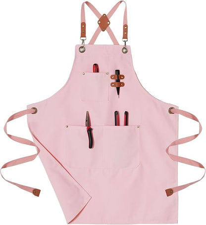 Chef Aprons for Men Canvas Apron with Large Pockets and Adjustable Neck Strap for Cooking, BBQ, Gardening