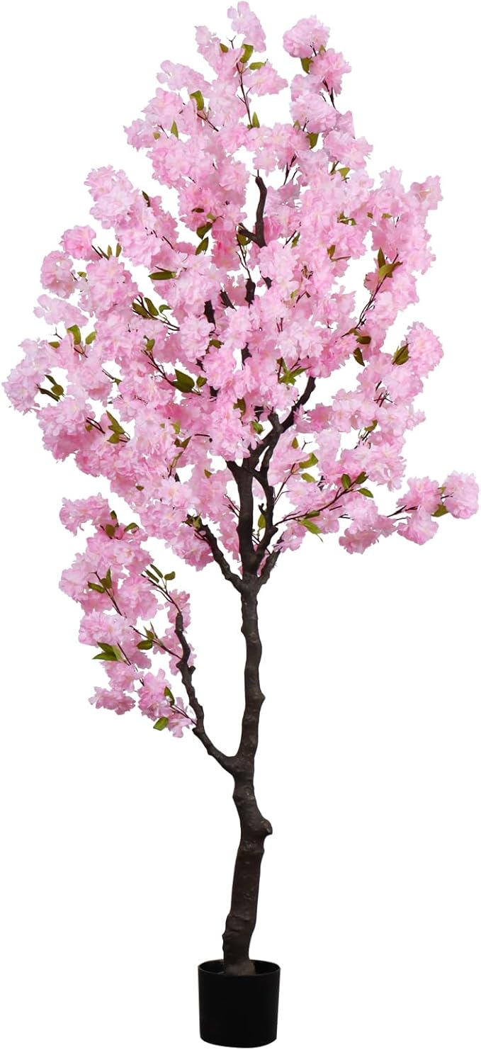 Artificial Pink Cherry Blossom Tree 7 FT Faux Flowering Trees Fake Cherry Blossom Decorative Tree Indoor for Christmas New Year Home Decor