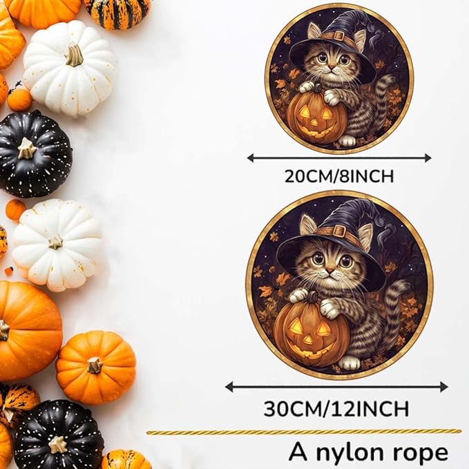 Acrylic Window Hanging Pumpkin Wizard Cat Stained Panel Window Decoration for Halloween Decorations Outdoor Indoor Garden Yard Home Halloween Decor 8 Inch