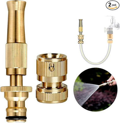 Solid Brass Garden Hose Nozzle – Heavy Duty Adjustable Twist Water Spray Nozzle, High Pressure Jet to Fine Mist, Leak-Proof Design for Gardening, Car Washing & Patio Cleaning