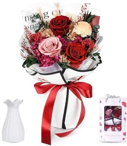 Forever Flowers Bouquet, Preserved Long Lasting Pink-Red Roses Flower Bouquet for Valentine’s Day, Christmas, Anniversary, Birthday Gifts for Her