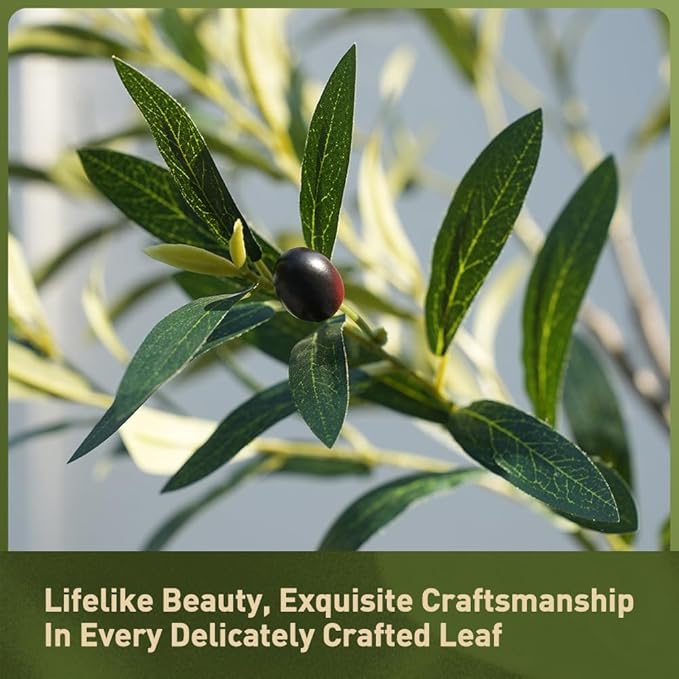 Olive Tree Artificial Indoor 7ft - UV Resistant Large Fake Plants - Realistic Faux Olive Tree in Pot - Tall Artificial Plants Outdoor for Home, Patio, Living Room, Office Decor,VN138