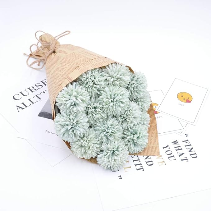 Artificial Flowers Chrysanthemum Ball Flowers Bouquet 10pcs Present for Important People Glorious Moral for Home Office Coffee House Parties and Wedding(Light Green)