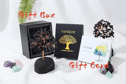 YATOJUZI Black Obsidian Healing Crystal Tree Natural Gemstone Crystals Stone Base Copper Wire Tree Life Money Trees Home Office Desk Room Bookshelf Decor Reiki Spiritual Energy for Womem Men