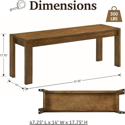 LukeAlon Solid Wood Dining Bench, 47.25" Walnut Farmhouse Entryway Bench, Narrow Rustic Long Bench for Hallway Kitchen Dining Room Bedroom Living Room