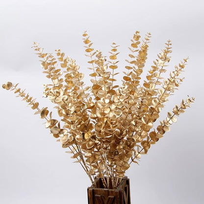 PASYOU Artificial Plants for Christmas Decor, Fake Gold Eucalyptus Plastic Grass Shrubs Leaves Indoor Outdoor Home Garden Party Hotel Wedding Event Faux DIY Decoration - 30 Inch Golden 2 Pack