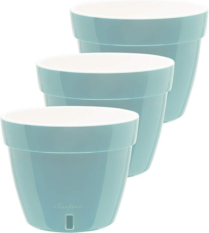 DECOPOTS - 3 Pack - Self Watering Planter - Modern Flower Pot with Water Level Indicator - 7.1" Tall - for All House Plants, Flowers, Herbs (Diameter 9.2", Menthol - White)
