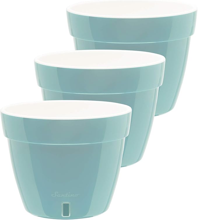 DECOPOTS - 3 Pack - Self Watering Planter - Modern Flower Pot with Water Level Indicator for All House Plants, Flowers, Herbs - Height 8.3 inches (Diameter 10.6", Menthol - White)