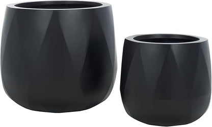 SAFAVIEH Outdoor Collection Kane Black Cement Ficonstone Planter Pot Set of 2