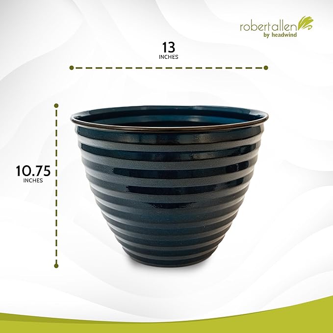 Headwind Avondale Collection Ironstone Decorative Planter - 12 Inch Midnight Sapphire Blue Finish, Lightweight, Durable, Rust-Resistant, Weatherproof, Indoor & Outdoor Use by Robert Allen