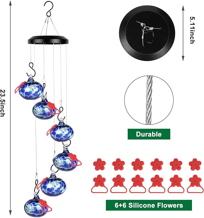 Charming Wind Chimes Hummingbird feeders for Outdoors Hanging ant and bee Proof,Never Leak,Perfect Hummingbird Gift for People(Deep Blue)