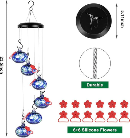 Charming Wind Chimes Hummingbird feeders for Outdoors Hanging ant and bee Proof,Never Leak,Perfect Hummingbird Gift for People(Deep Blue)