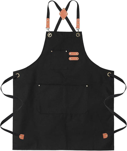 Chef Aprons for Men Canvas Apron with Large Pockets and Adjustable Neck Strap for Cooking, BBQ, Gardening