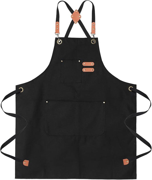 Chef Aprons for Men Canvas Apron with Large Pockets and Adjustable Neck Strap for Cooking, BBQ, Gardening