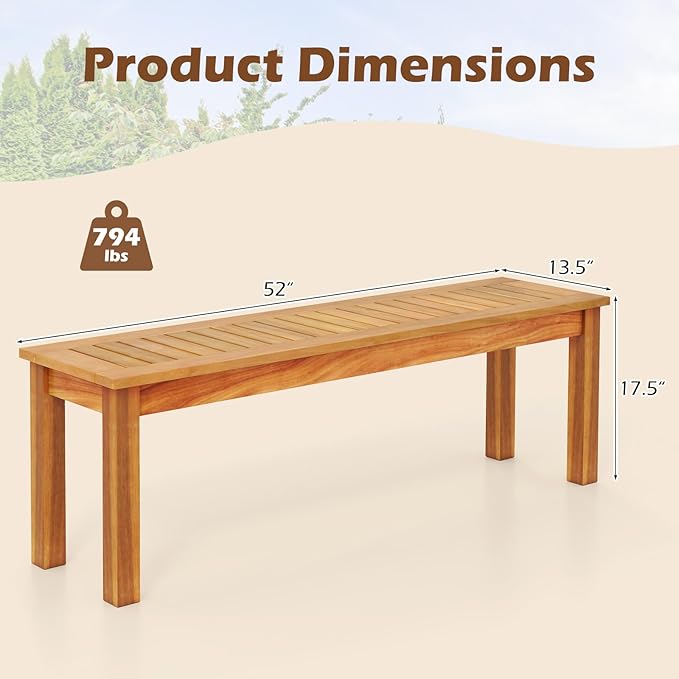 COSTWAY Outdoor Bench, 52” Backless Acacia Wood Narrow Bench for Patio, Park, Garden & Front Porch (2,52”)