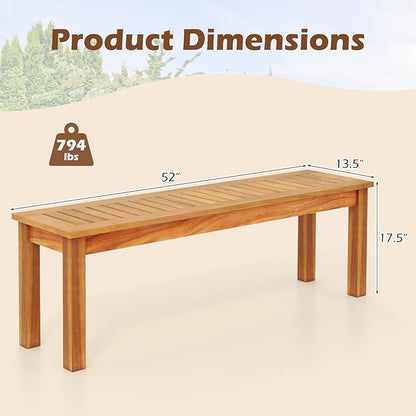 COSTWAY Outdoor Bench, 52” Backless Acacia Wood Narrow Bench for Patio, Park, Garden & Front Porch (2,52”)