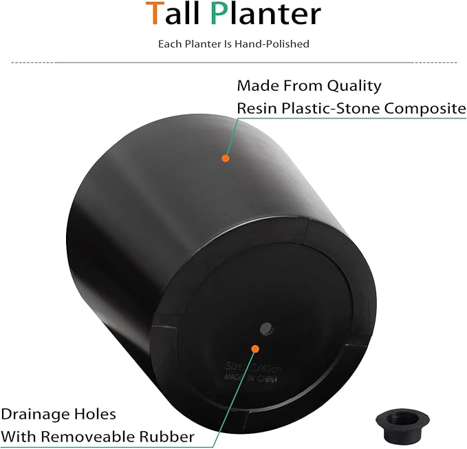 Wide Planters for Outdoor Plants, Extra Large Indoor Flower Pots for Garden, Front Porch, Patio - Round Resin Planter Set of 2 (Black, 20 inch - 2 Pack with Saucers)