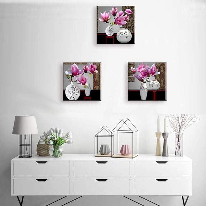 TEKMENT Flower Wall Art Decor for Bedroom, SZ Still Life Canvas Prints of Orchid Flowers & White Vases, Beautiful Floral Pictures (Waterproof Artwork, 1" Thick, Bracket Mounted Ready to Hang)