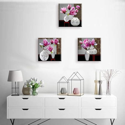 TEKMENT Flower Wall Art Decor for Bedroom, SZ Still Life Canvas Prints of Orchid Flowers & White Vases, Beautiful Floral Pictures (Waterproof Artwork, 1" Thick, Bracket Mounted Ready to Hang)