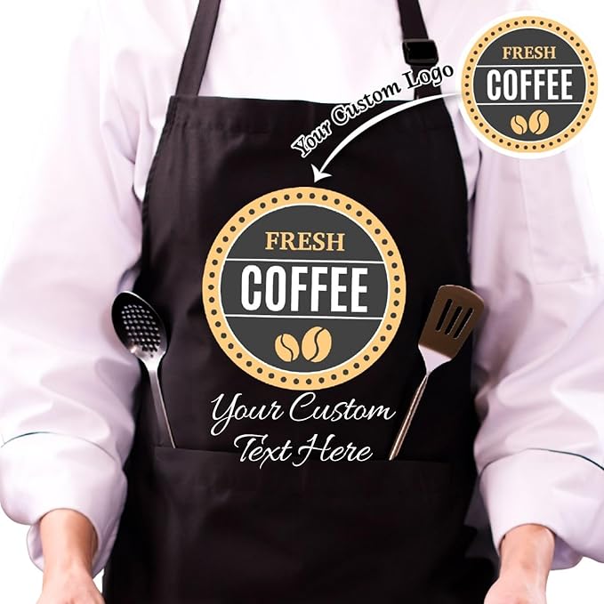 Custom Logo Apron, Personalized Name, Photo Aprons for Men&Women, Adjustable Waterproof Chef Bib with 2 Pockets, Professional Grilling Cooking Kitchen Apron, Customized BBQ, Baking Restaurant Gift