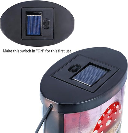 Hanging Solar Lantern Outdoor Waterproof Mushroom Solar Lights Glass Tabletop Decorative Lamp for Outdoor Patio Garden Outside Yard Decor