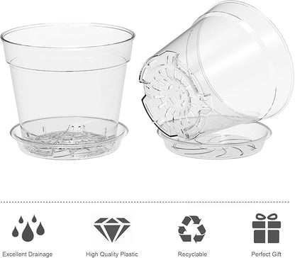 4 Inch Clear Nursery Pots, Set of 30 Transparent Plant Flower Pots for Small Indoor Plants with Drainage Holes & Trays, Plastic Seedling Starter Pots for Various Plants