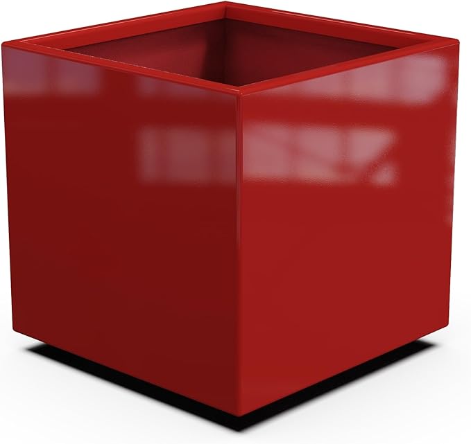 Plantercraft Powder-Coated Aluminum Planter Box - Square Cube - Metal All Weather | Indoor Outdoor | Made in USA | Fully Assembled