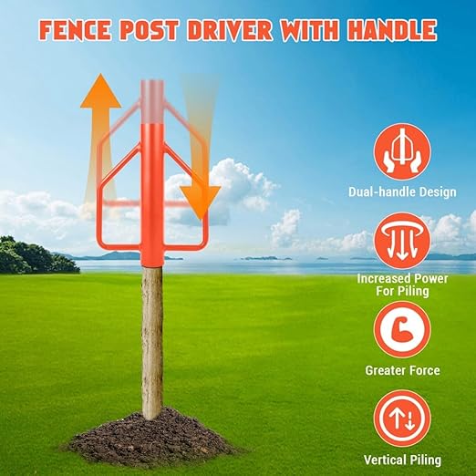 Fence Post Driver T Post Driver with Handle Heavy Duty Hand Post Pounder with Handle for U Fence Post Wooden Post (Orange New 12 LBS)