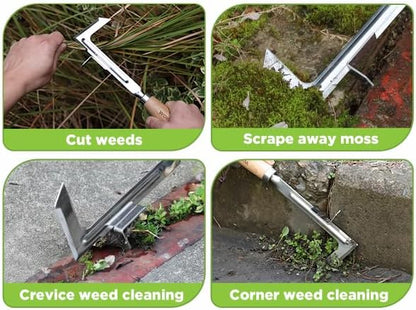 WORKPRO Crack Weeder, 12" Stainless Steel Crevice Weeding Tool with Beech Wood Handle, L-Shaped Side-Walk Weed Puller Spatula, for Garden Lawn Yard Patio Terrace Paving Moss, Small Gardening Tool