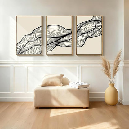 ANHUIB Large Neutral Wall Art Black Minimalist Wall Decor Modern Abstract Painting Set of 3 for Living Room Bedroom 16x24 Inch