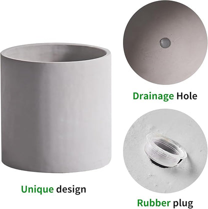11 Inch Pot for Plants, Large Cement Planter with Drainage Hole, Mid-Century Modern Concrete Flower Pots for Home Decor, Office & Outdoor (Gray)
