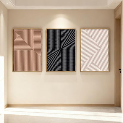 ANHUIB Extra Large Boho Wall Art Black Neutral Wall Decor Minimalist Line Painting set of 3 for Living Room Bedroom Dining Room