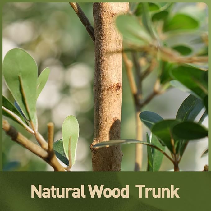 Artificial Black Olive Tree 7FT Indoor Outdoor Decor Faux Plants - Real Wood Trunk Fake Tree with Green UV Resistant Leaves - Tall Floor Plant for Modern Home Office Living Room Decoration