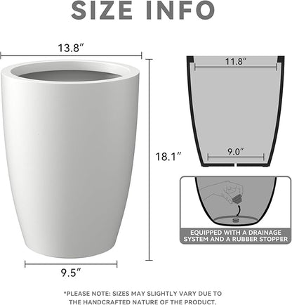 Kante 18.1" H Tall Round Concrete Planter for Outdoor Indoor, Modern Decorative Plant Pots with Drainage Hole & Rubber Plug for Home & Garden Pure White