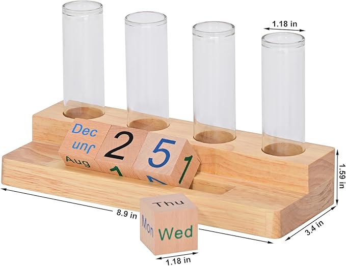 Plant Propagation Station with Block Calendar for Desk, Double-Layer Stand Design, More Stable Placement, Perfect Gardening Gifts for Plant Lovers Women (Light Wood Color)