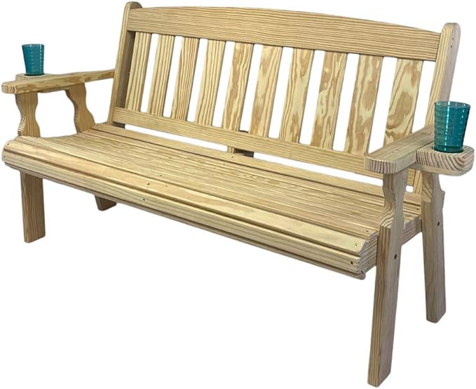 Amish Casual Heavy Duty 800 Lb Mission Pressure Treated Garden Bench with Cupholders (4 Foot, Unfinished)