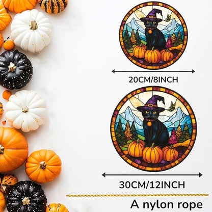 Acrylic Window Hanging Black Cat Pumpkins Stained Panel Window Decoration for Halloween Decorations Outdoor Indoor Garden Yard Home Halloween Decor 12 Inch