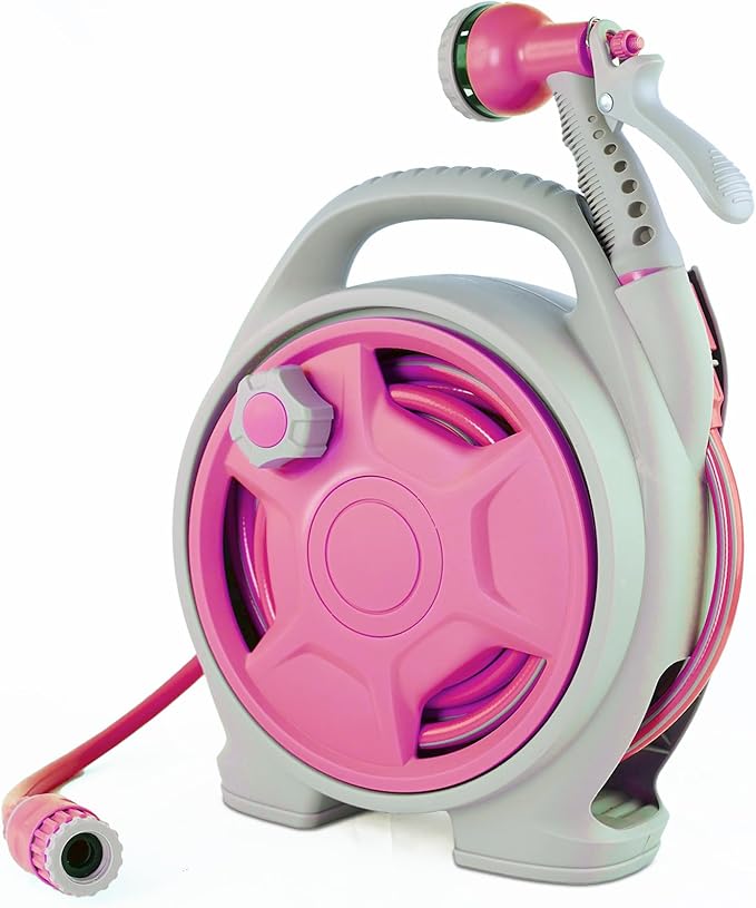 50FT Retractable Garden Hose Reel, Lightweight & Portable Hose Reel with 6 Patterns Spray Nozzle, Suitable for US Standard Hose Connection