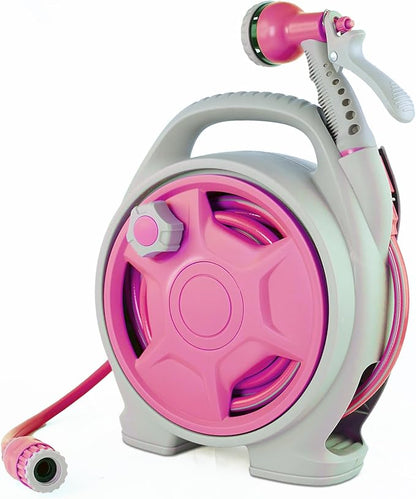 50FT Retractable Garden Hose Reel, Lightweight & Portable Hose Reel with 6 Patterns Spray Nozzle, Suitable for US Standard Hose Connection