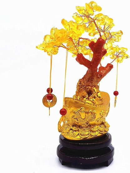 Feng Shui Citrine Quartz Crystal Money Tree Bonsai Style Decoration for Luck and Wealth (Yuan Bao)